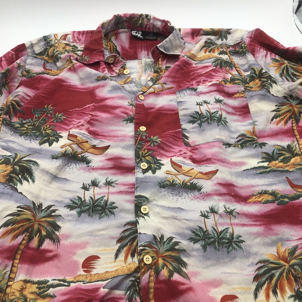 Bear Int Hawaiian Shirt Mens XL Floral‎ Pink Beach Boat Summer Clothes Party
